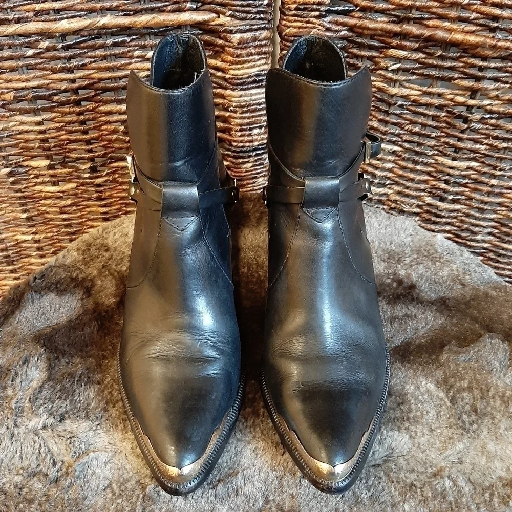 Rachel Zoe Prestyn Leather Western Ankle Boots Booties Women's 6 Black Rodeo